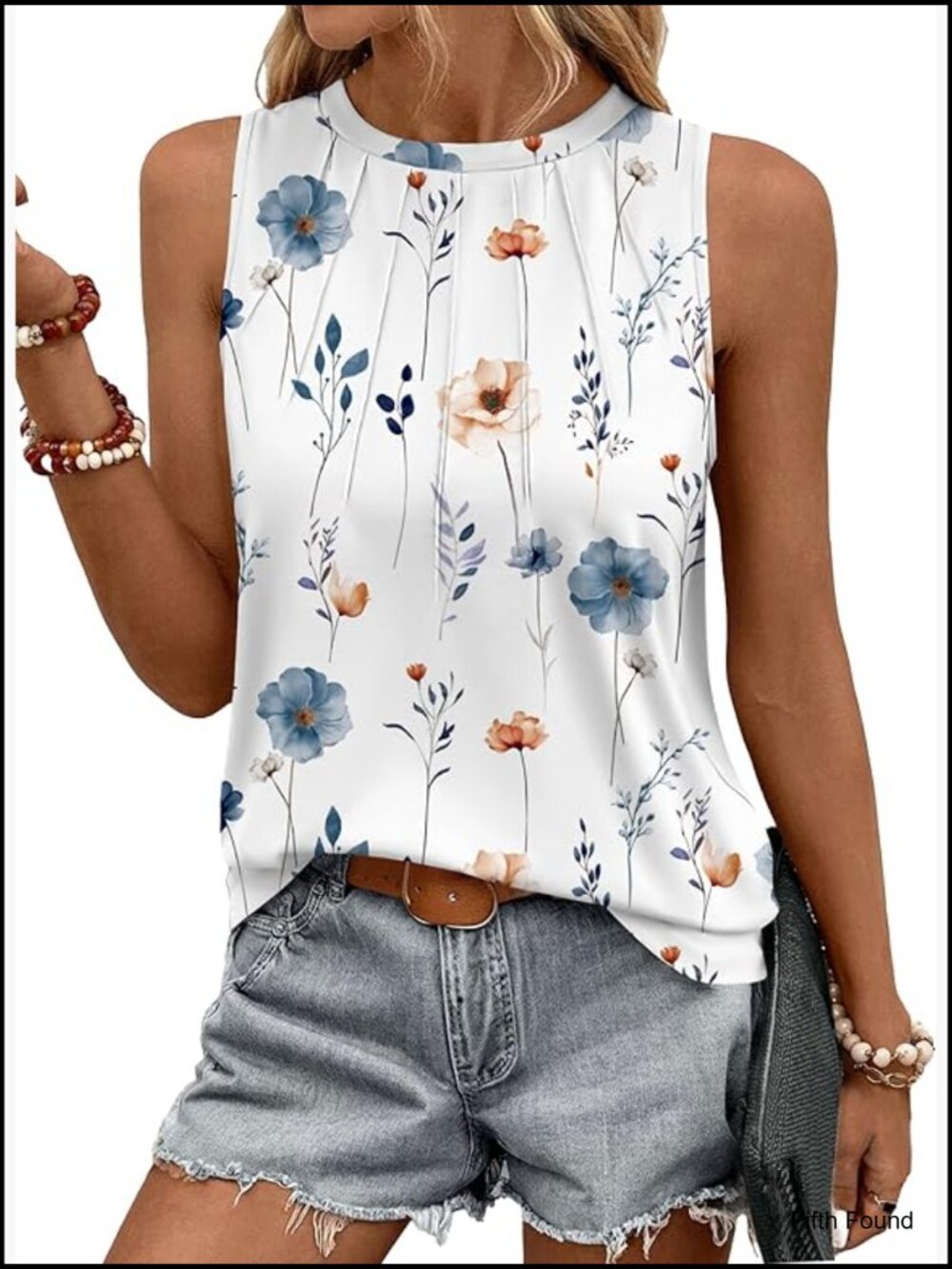 Pleated High Neck Tank Top Loose Fit Flowy Tunic Sleeveless Summer Top